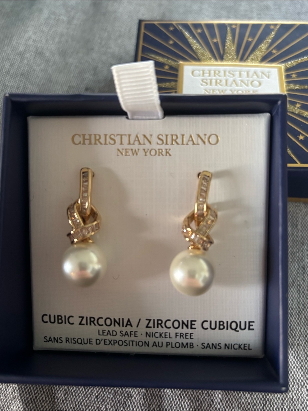 Christian Siriano Gold and White Faux Pearl Drop Earrings